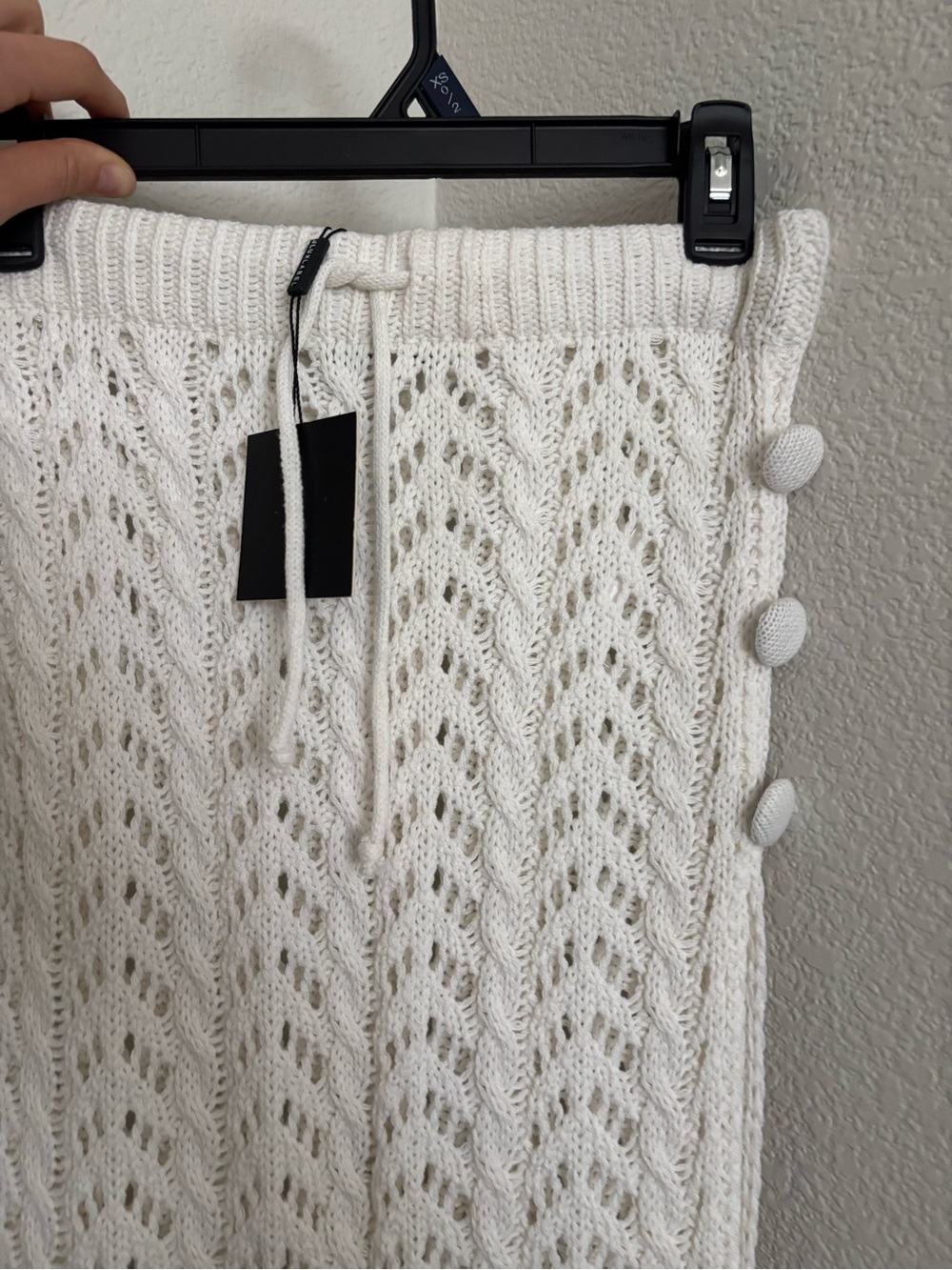 JLUXLABEL Cream Openwork Knit Maxi Skirt with Side Buttons - Picture 2 of 3